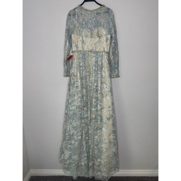 MAC DUGGAL Platinum Sequined 3/4 Sleeve Knee-Length Ball Gown 12460 Size 8 - Picture 6 of 11